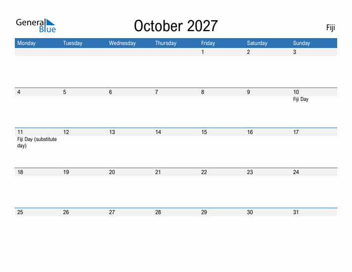 Fillable October 2027 Calendar