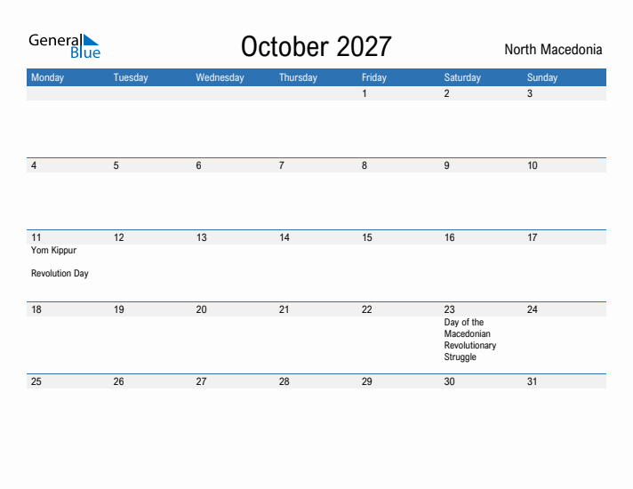 Fillable October 2027 Calendar