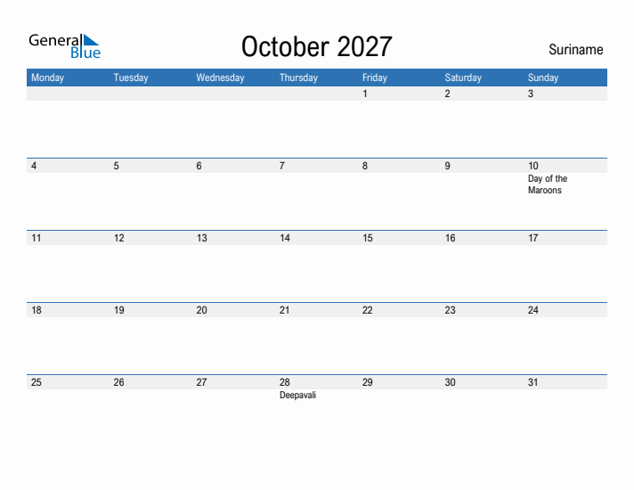 Fillable October 2027 Calendar