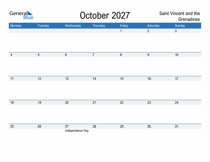 Fillable October 2027 Calendar