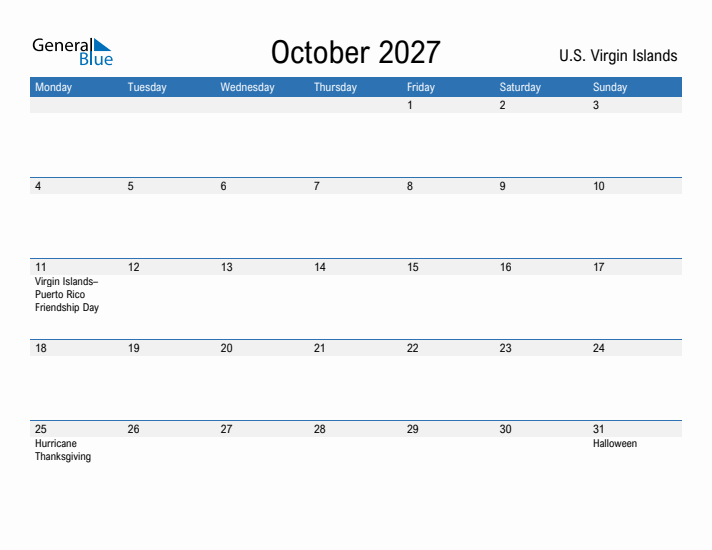 Fillable October 2027 Calendar