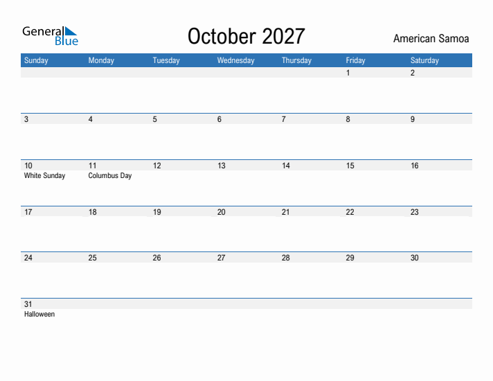Fillable October 2027 Calendar