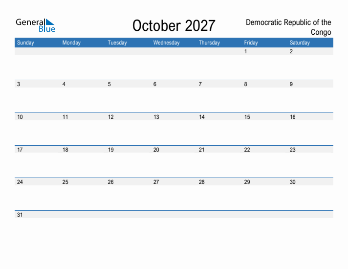 Fillable October 2027 Calendar