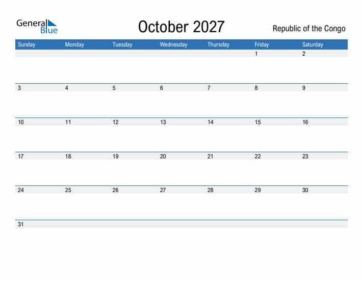 Fillable October 2027 Calendar