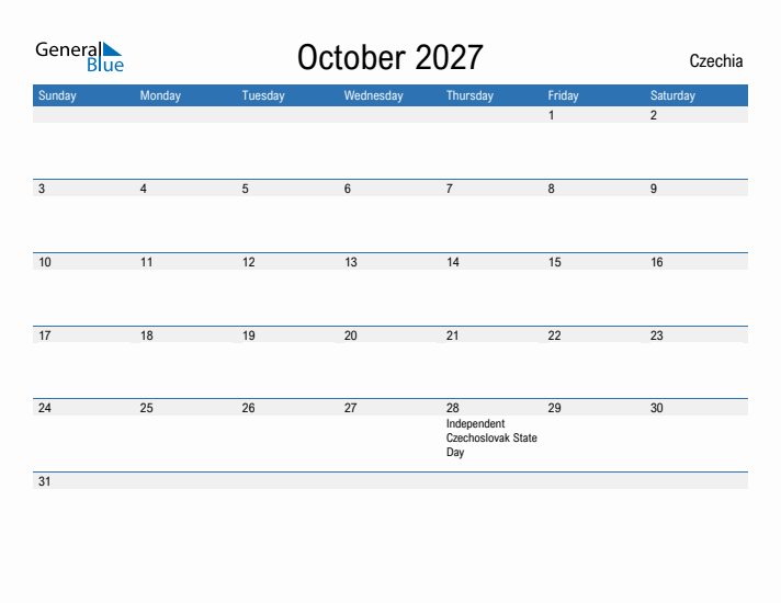 Fillable October 2027 Calendar