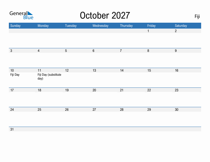 Fillable October 2027 Calendar