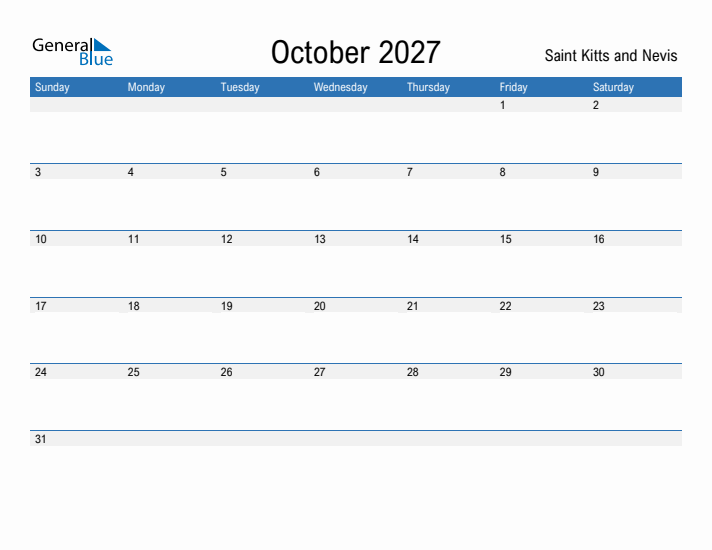 Fillable October 2027 Calendar