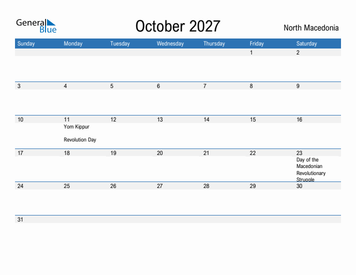 Fillable October 2027 Calendar