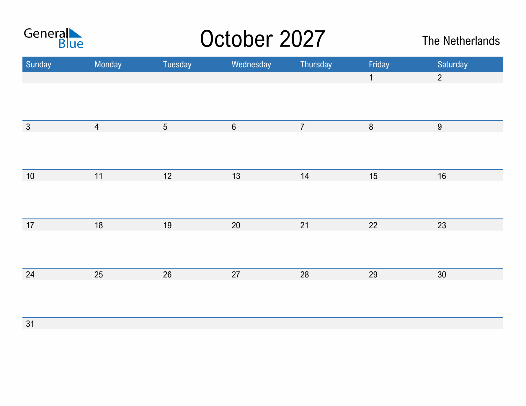 Fillable October 2027 Calendar
