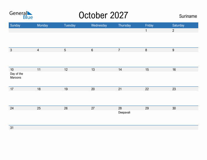 Fillable October 2027 Calendar