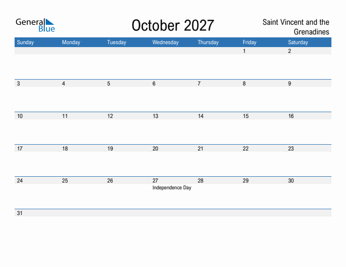 Fillable October 2027 Calendar