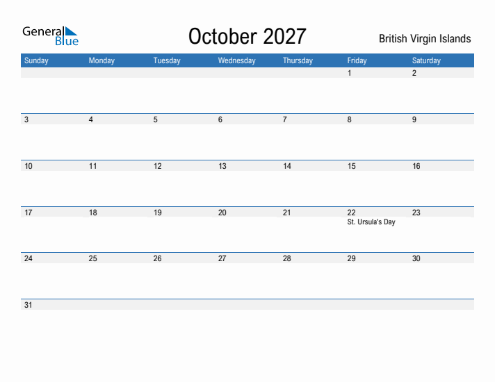Fillable October 2027 Calendar