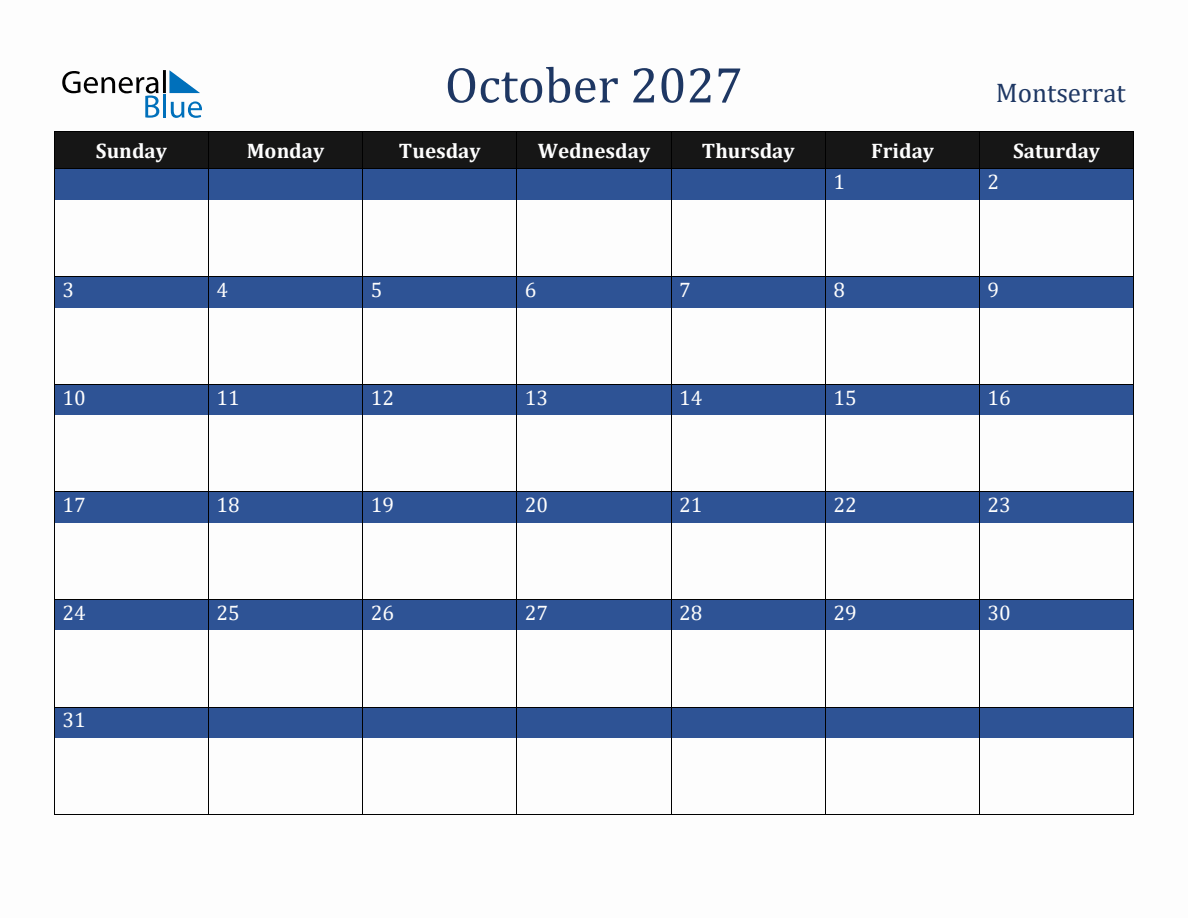 October 2027 Montserrat Holiday Calendar