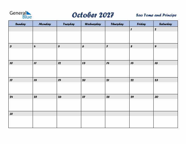 October 2027 Calendar with Holidays in Sao Tome and Principe