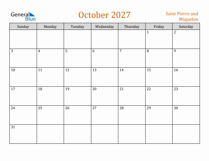 October 2027 Holiday Calendar with Sunday Start