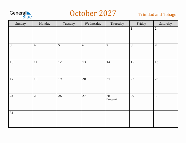 October 2027 Holiday Calendar with Sunday Start