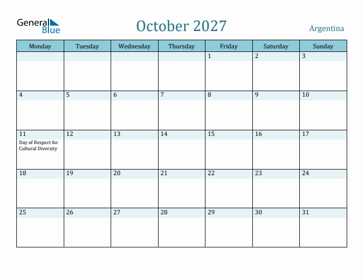 October 2027 Calendar with Holidays