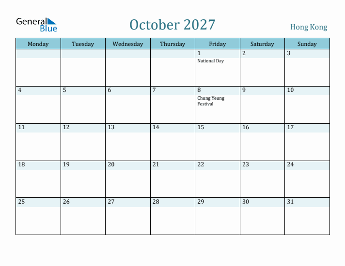 October 2027 Calendar with Holidays