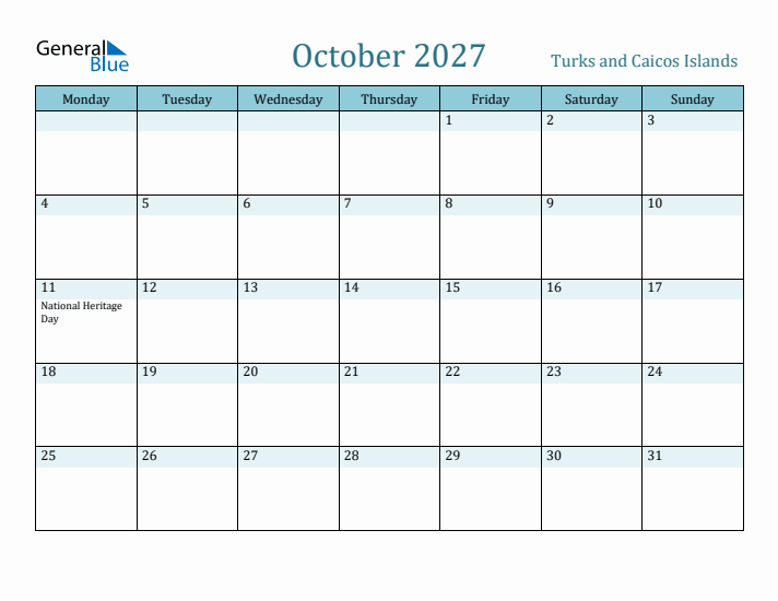 October 2027 Calendar with Holidays