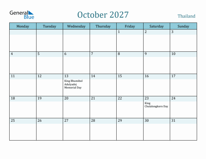 October 2027 Calendar with Holidays