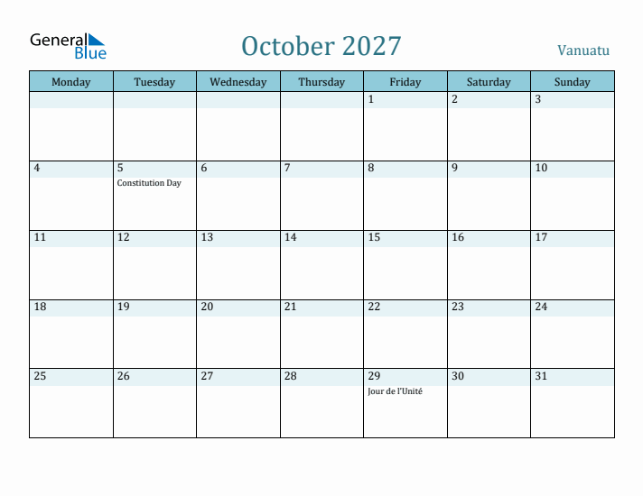 October 2027 Calendar with Holidays