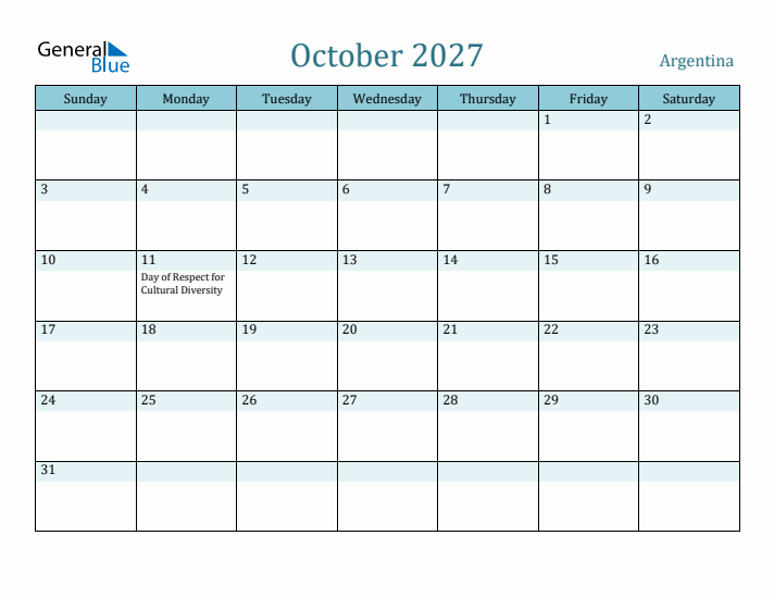 October 2027 Calendar with Holidays