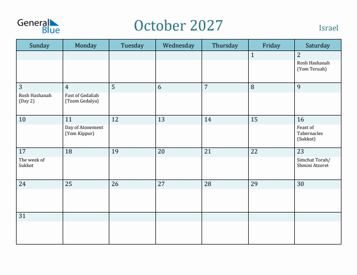 October 2027 Calendar with Holidays