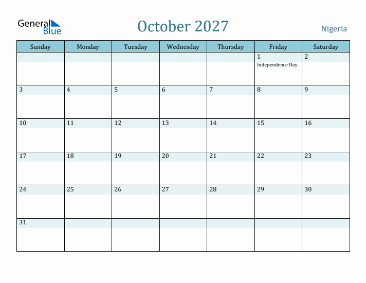 October 2027 Calendar with Holidays