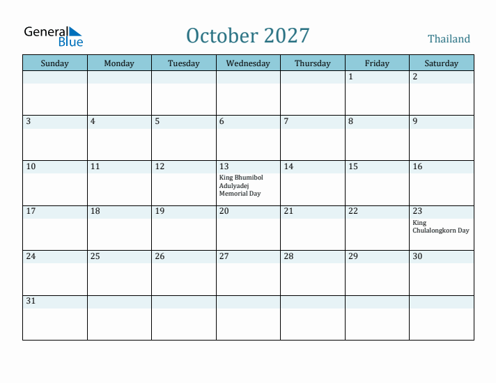 October 2027 Calendar with Holidays