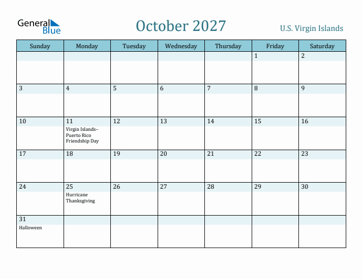 October 2027 Calendar with Holidays