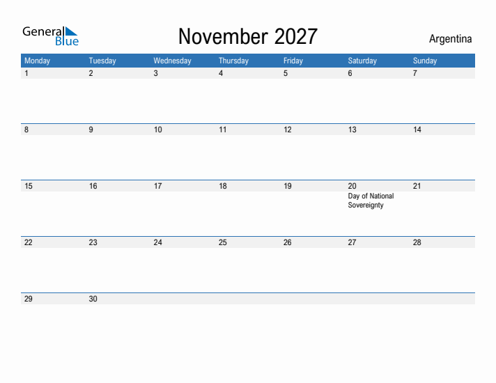 Fillable November 2027 Calendar