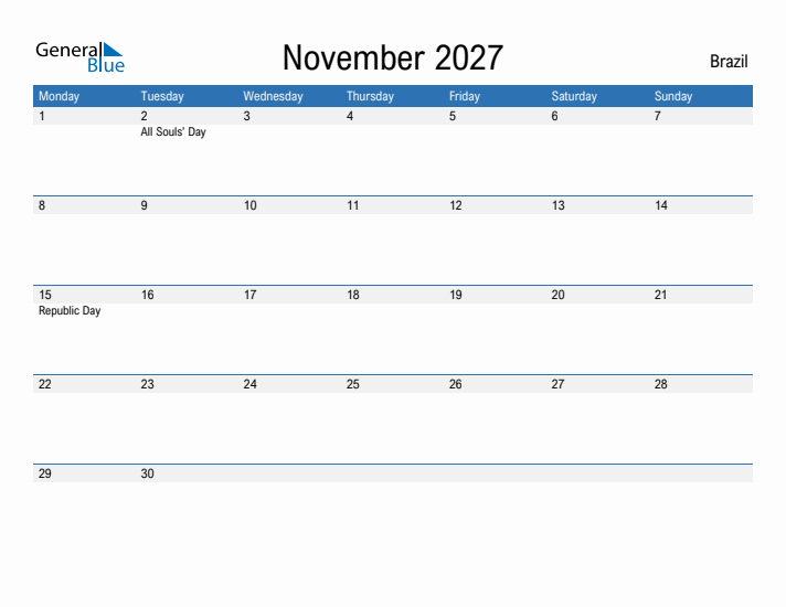 Fillable November 2027 Calendar
