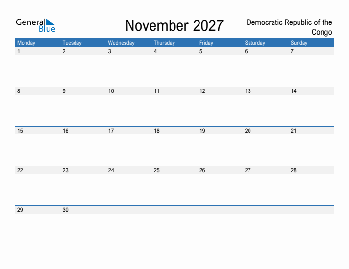 Fillable November 2027 Calendar