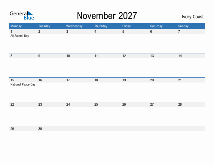 Fillable November 2027 Calendar