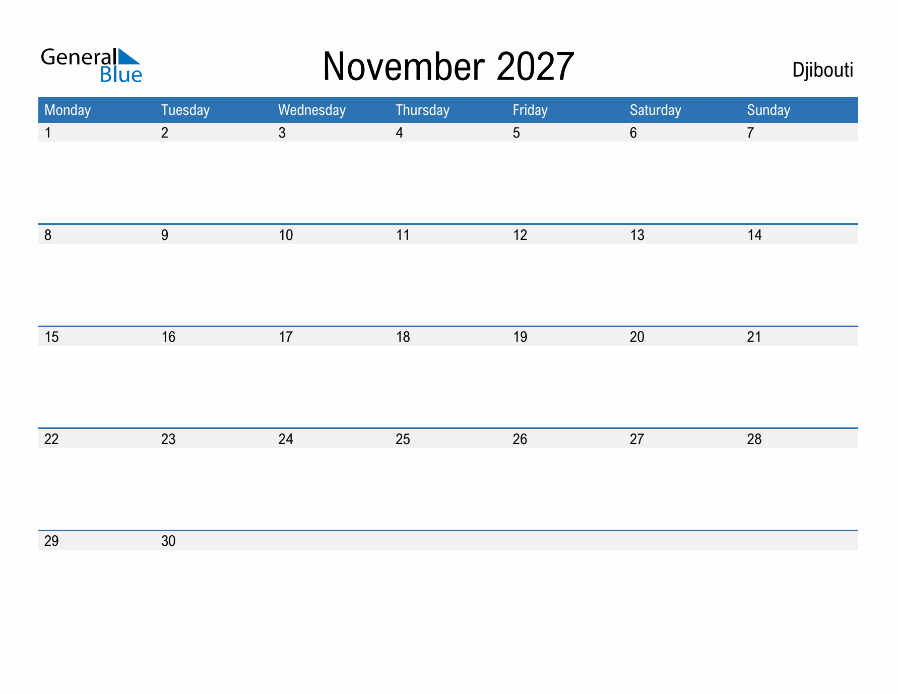 Fillable November 2027 Calendar