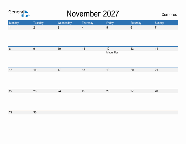 Fillable November 2027 Calendar