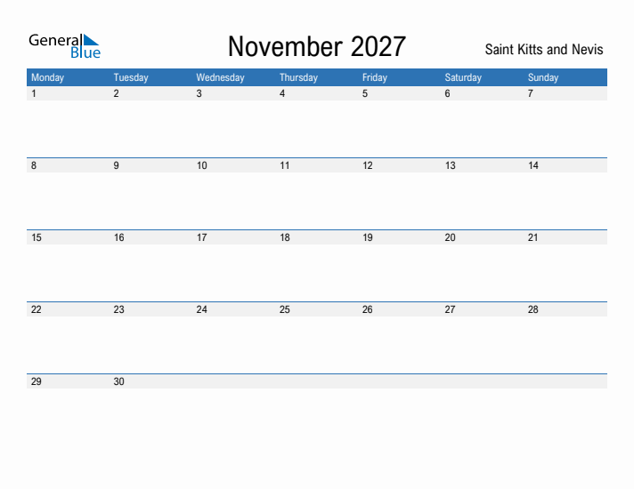 Fillable November 2027 Calendar