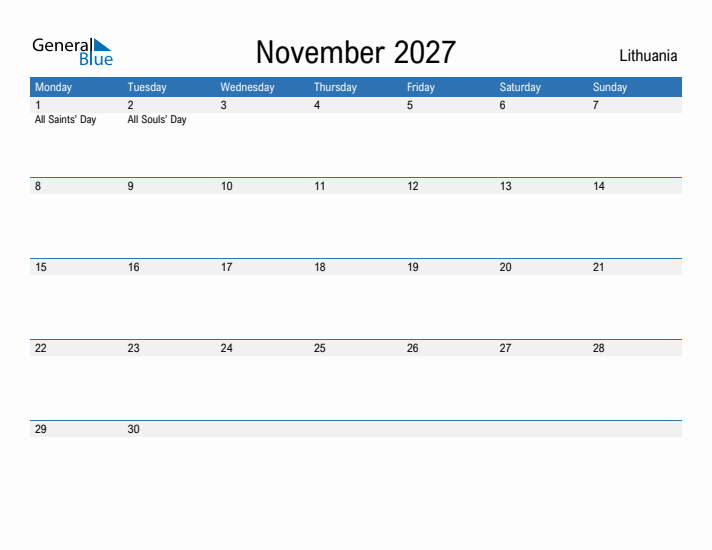 Fillable November 2027 Calendar