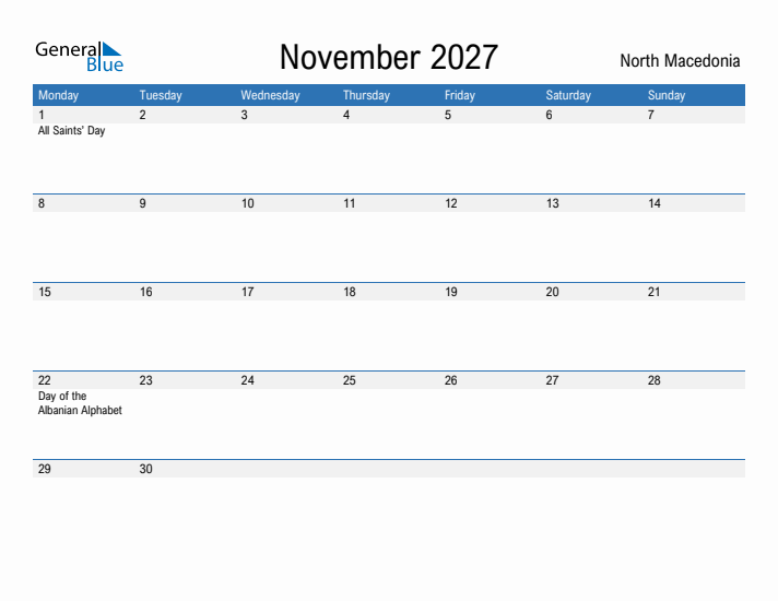 Fillable November 2027 Calendar