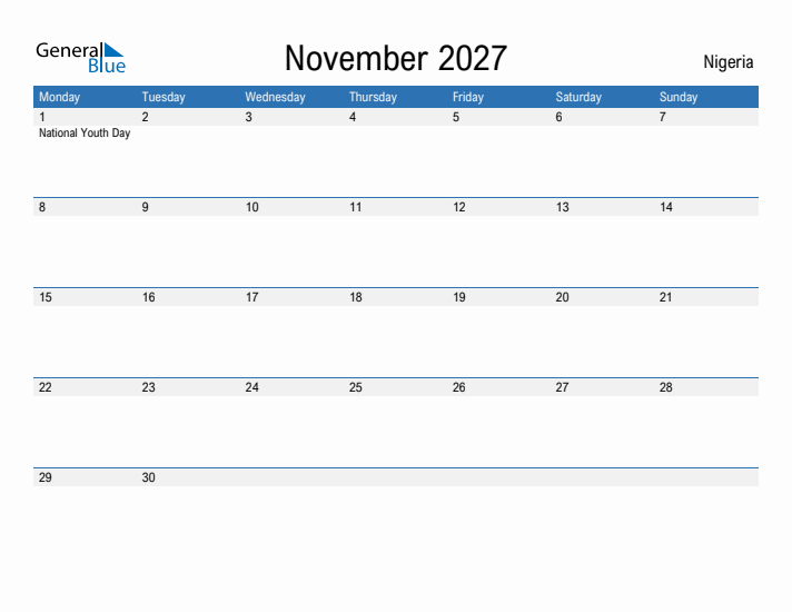 Fillable November 2027 Calendar