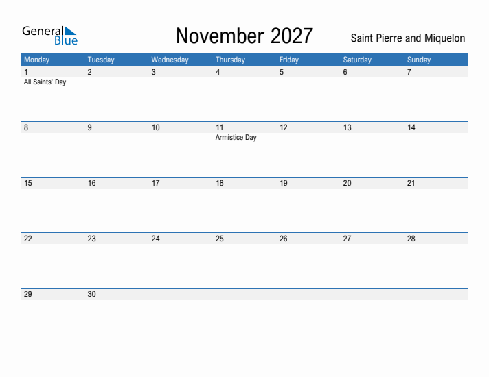 Fillable November 2027 Calendar