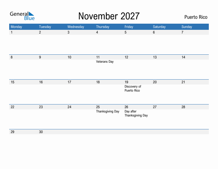 Fillable November 2027 Calendar