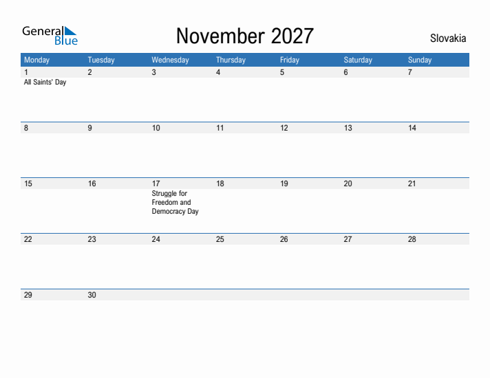 Fillable November 2027 Calendar