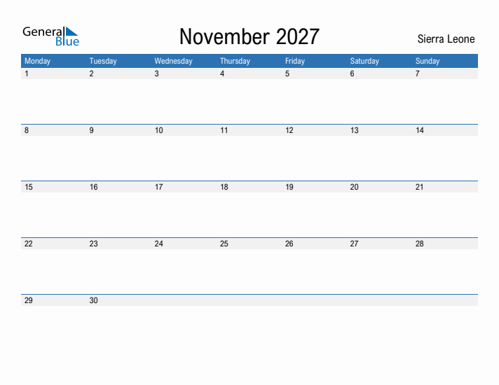 Fillable November 2027 Calendar