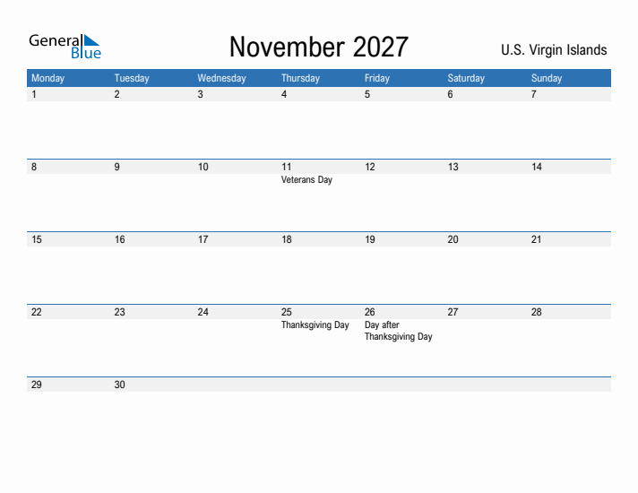 Fillable November 2027 Calendar