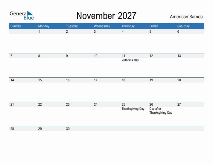 Fillable November 2027 Calendar
