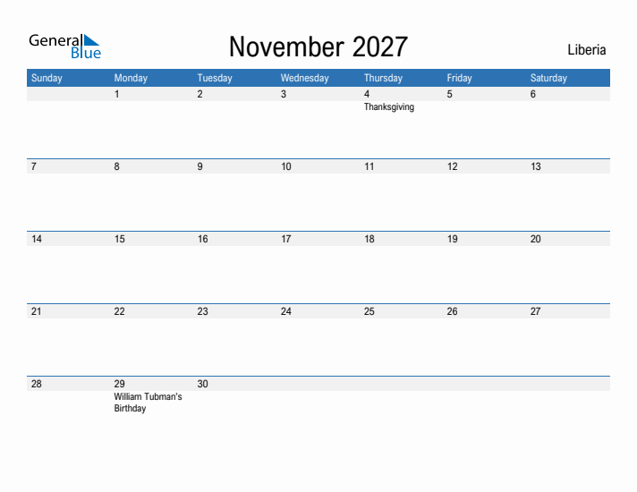 Fillable November 2027 Calendar