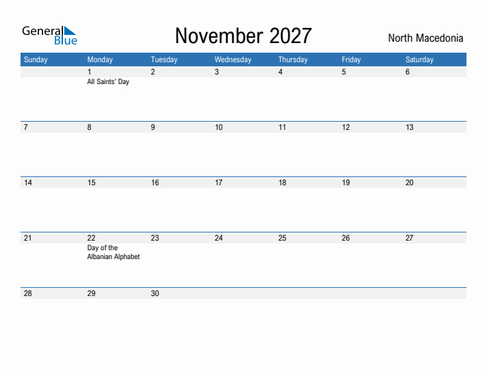 Fillable November 2027 Calendar