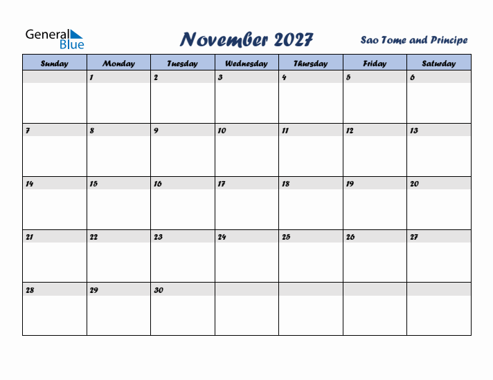 November 2027 Calendar with Holidays in Sao Tome and Principe