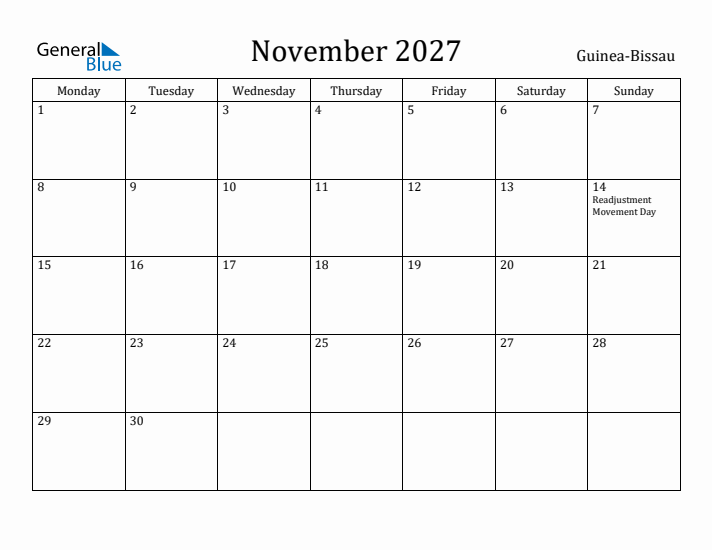 November 2027 Calendar Guinea-Bissau